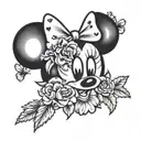 minnie mouse head with daisies and carnations  tattoo design idea