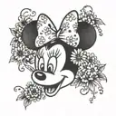 minnie mouse head with daisies and carnations  tattoo design idea