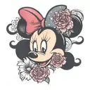 minnie mouse head with daisies and carnations  tattoo design idea