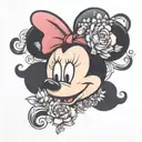 minnie mouse head with daisies and carnations  tattoo design idea