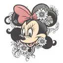 minnie mouse head with daisies and carnations  tattoo design idea