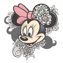 minnie mouse head with daisies and carnations  tattoo design idea