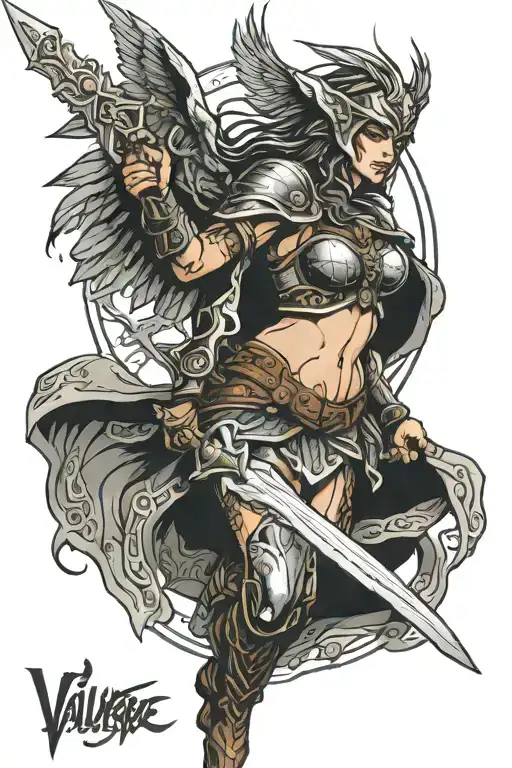 Valkyrie warrior wielding tattoo design idea