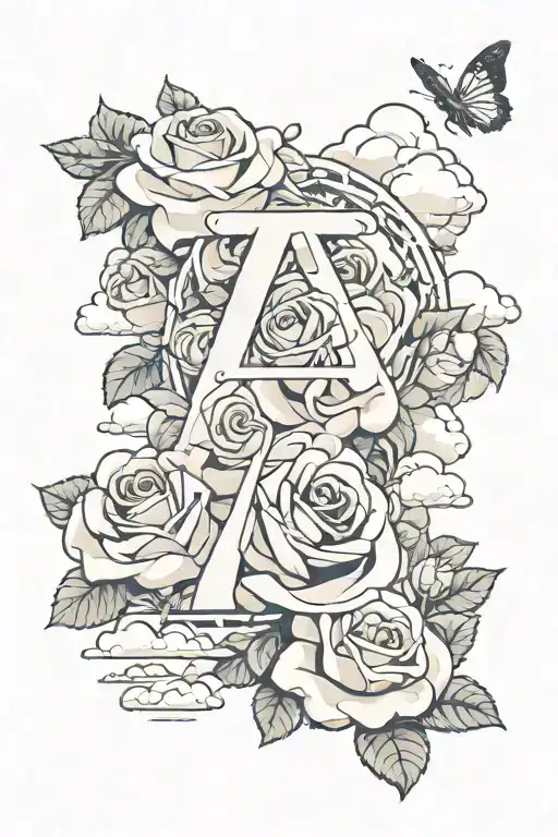 roses, clouds, and the letters AAA  tattoo design idea