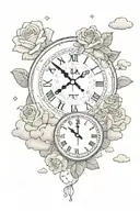 roses, clouds, a clock and the letters AAA  tattoo design idea