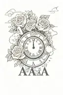 roses, clouds, a clock and the letters AAA  tattoo design idea