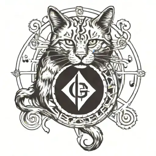 A Stark sigil tattoo with elements of cats and music incorporated tattoo design idea
