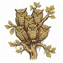 4 owls in cypress tree in swamp monster emerging tattoo design idea