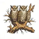 4 owls in cypress tree in swamp monster emerging tattoo design idea