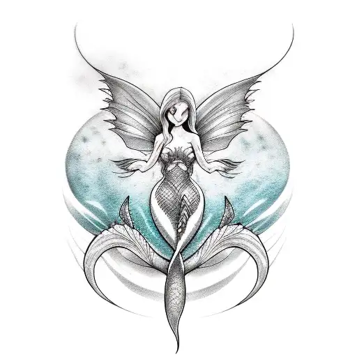 Mermaid siren fairy fine line  tattoo design idea