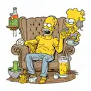 a Simpson chilling sitting on a sofa with empty bowl of good and glass of drink...a relaxing tattoo  tattoo design idea