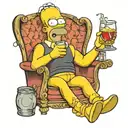 a Simpson chilling sitting on a sofa with empty bowl of good and glass of drink...a relaxing tattoo  tattoo design idea