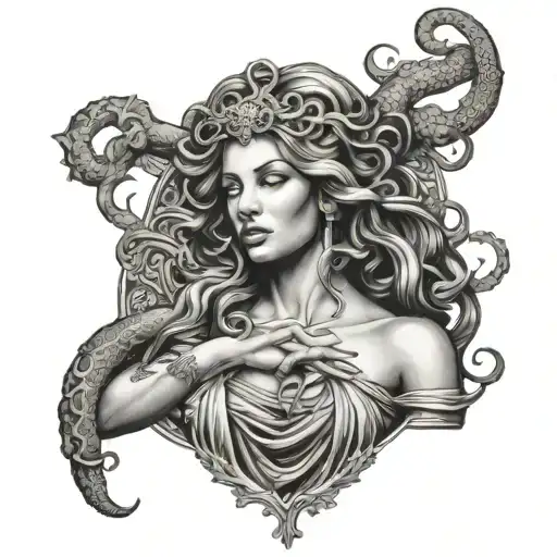 Lilith Goddess Medusa posing tattoo design idea