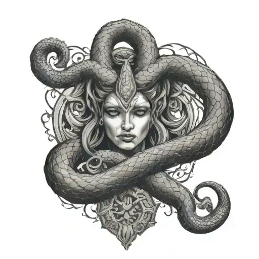 Lilith horns snake god tattoo design idea