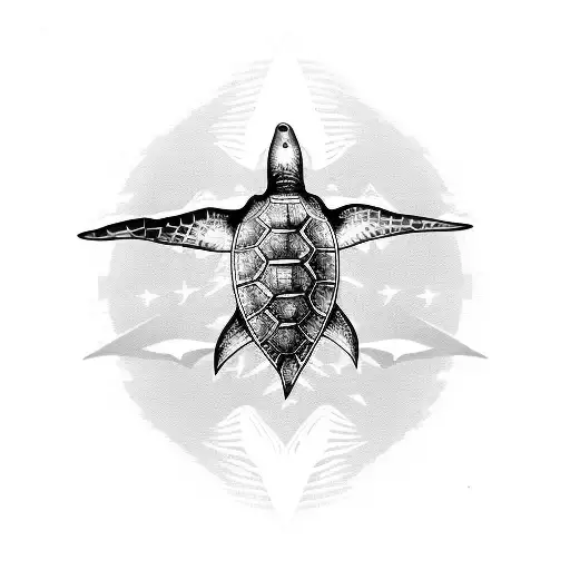 a marine turtle, with a shark and manta with the letter E, M and F tattoo design idea