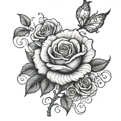 create a tattoo design of a long stemmed rose with my children's names as the stem their names are Symphonie Nala Burrel tattoo design idea