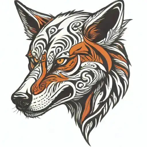 wolf head half face hlaf tribal   tattoo design idea