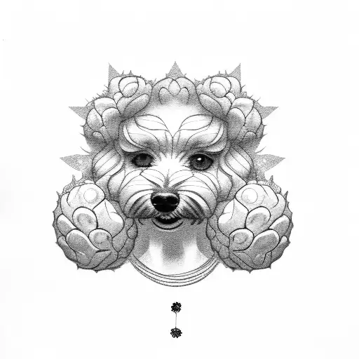Sunflower with a bichon cross poodle that has a spot on its neck  tattoo design idea
