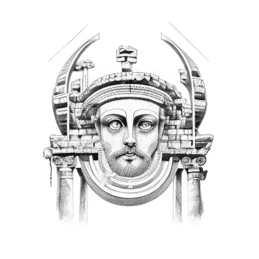  The trinacria with the pillar of the acropolis of Gela, with the head of Gorgon and the city of Gela tattoo design idea