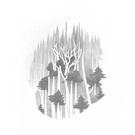 forest and 3 siblings tattoo design idea