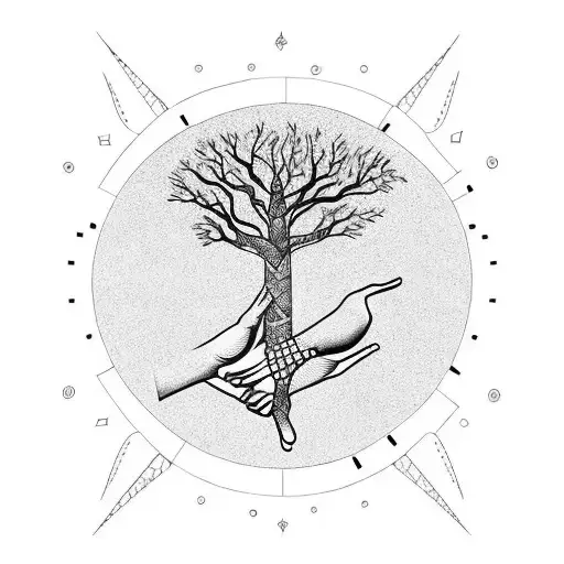 hands with foot, tree, lunar phase, budist, chakras, familly, hand sleeve tattoo design idea