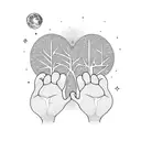 hands with foot, tree, lunar phase, budist, chakras, familly tattoo design idea