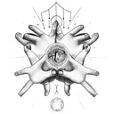 hands with foot, tree, lunar phase, budist, chakras, familly tattoo design idea