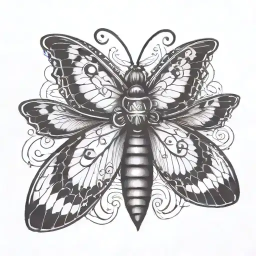 single insect where the right half is a butterfly and the left half is moth, for neck tattoo on throat tattoo design idea