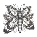 single insect where the right half is a butterfly and the left half is moth, for neck tattoo on throat tattoo design idea