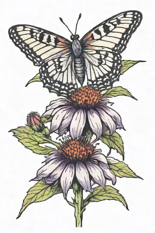 milkweed and purple coneflower tattoo design idea