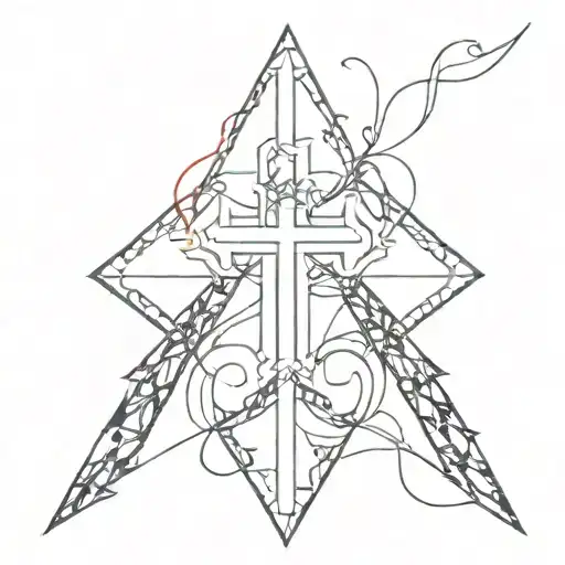  dark tattoo with many small patterns with a Gothic cross and in the center there are anime girls The tattoo is feminin  tattoo design idea