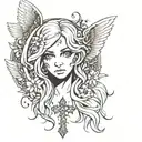  a dark tattoo with many small patterns with a cross and in the center the face of an angel girl The tattoo is feminine  tattoo design idea