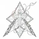  dark tattoo with many small patterns with a Gothic cross and in the center there are anime girls The tattoo is feminin  tattoo design idea