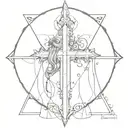  dark tattoo with many small patterns with a Gothic cross and in the center there are anime girls The tattoo is feminin  tattoo design idea