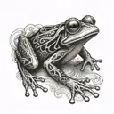 The frog is stylized with a pattern of ocean waves combined with clouds, clearly showing the light, dark, and intermedia tattoo design idea