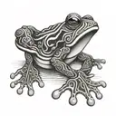 The frog is stylized with a pattern of ocean waves combined with clouds, clearly showing the light, dark, and intermedia tattoo design idea