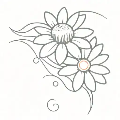 a half shining sun, half daisy flower and a wave tattoo tattoo design idea