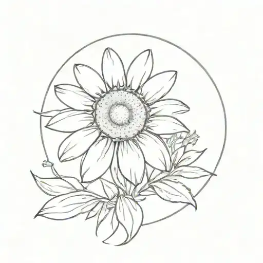 a half shining sun, half daisy flower intertwined tattoo design idea