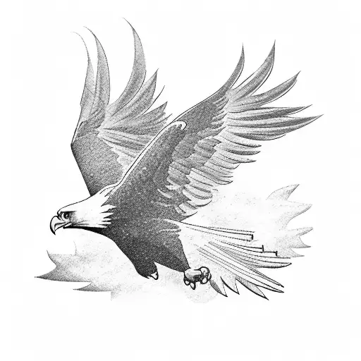 A majestic eagle soaring above a football field, wearing a jersey with the number 22 tattoo design idea