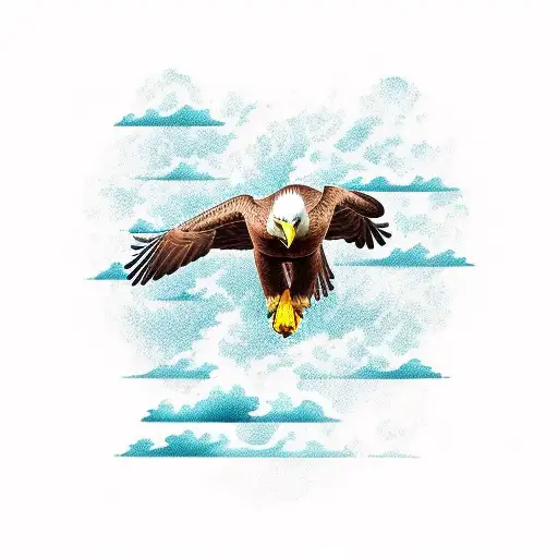 A majestic eagle soaring above a football field, wearing a jersey with the number 22 tattoo design idea