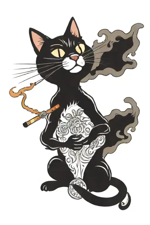 short hair cat smoking tattoo design idea