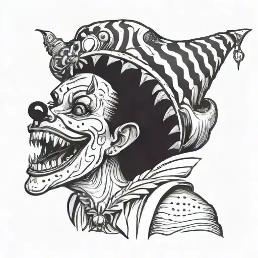 gothic clown woman from the front showing her teeth tattoo design idea