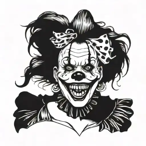 gothic clown woman from the front showing her teeth tattoo design idea
