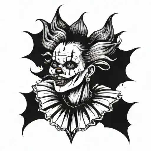 gothic clown woman from the front showing her teeth tattoo design idea