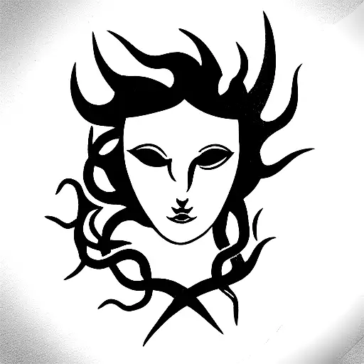 Black dark, medusa, statue, gothic, swords, morning star  tattoo design idea