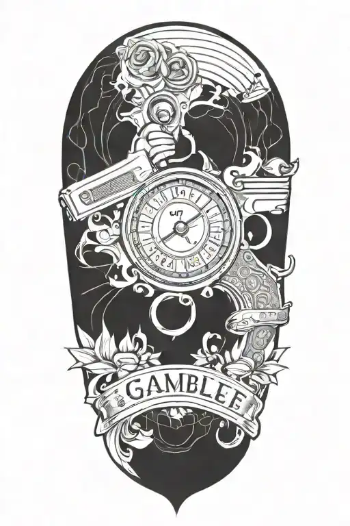 life's a gamble with gun and roulette  tattoo design idea