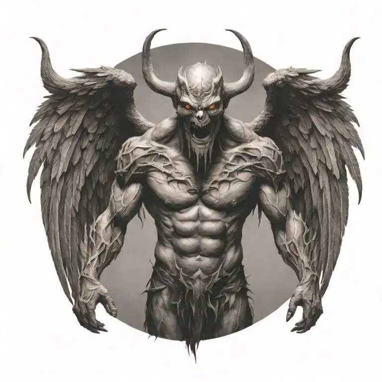 demon with big demon wings spread out  tattoo design idea