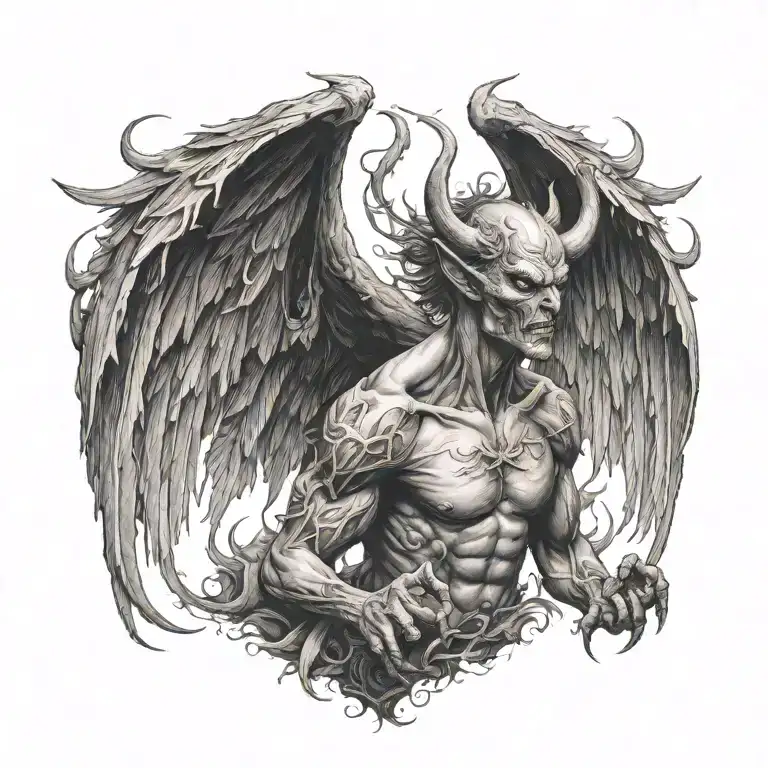 demon with wings less fit tattoo design idea