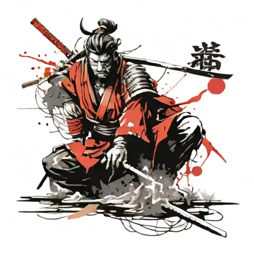 Samurai warrior meditating tattoo design idea