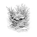 An intricate underwater scene with coral reefs and various sea creatures tattoo design idea